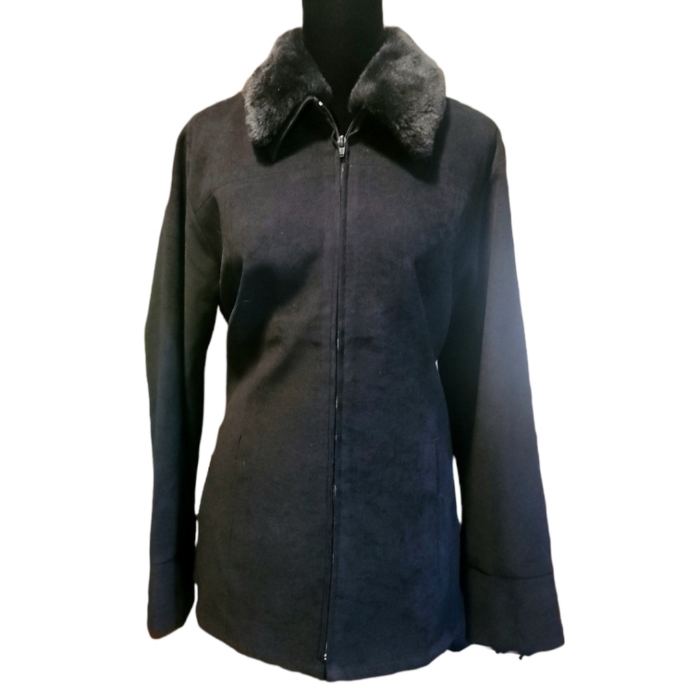 Selene Sport Black Faux Suede Jacket with Removable Faux Fur Collar Size Large